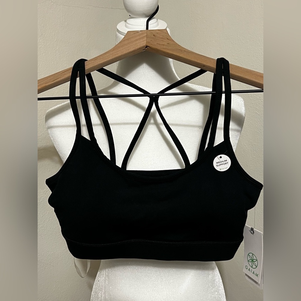 Gaiam Black Strappy Sports Bra (Medium Support)